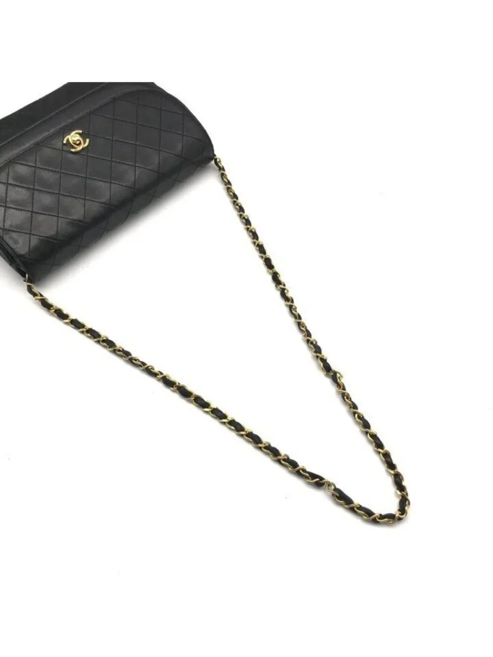 Chanel CC Logo Quilted Turnlock Half Moon Chain Shoulder Bag Black